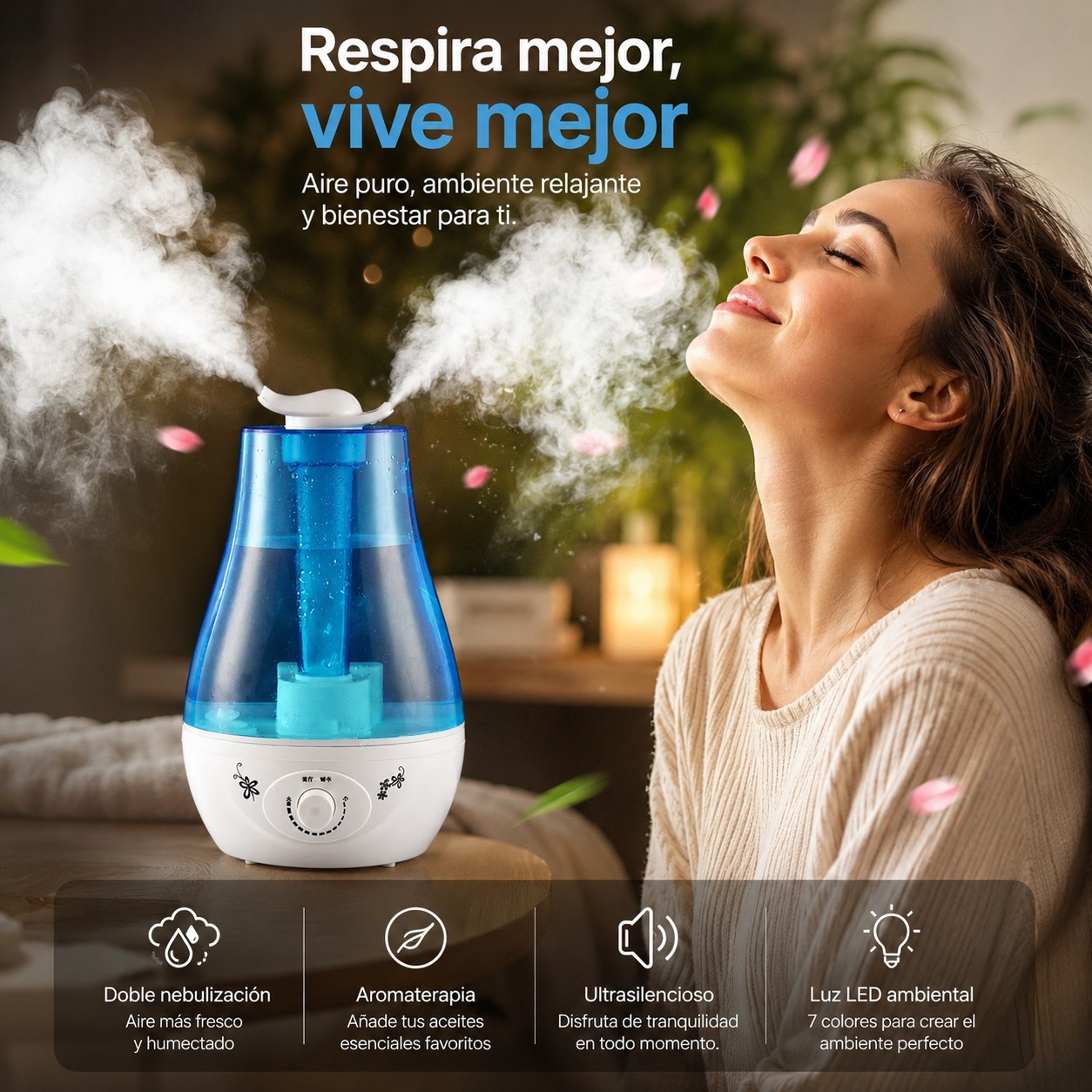 Humidificador Ultrasónico 3000ML | Doble Nebulización y Difusor de Aromas Premium