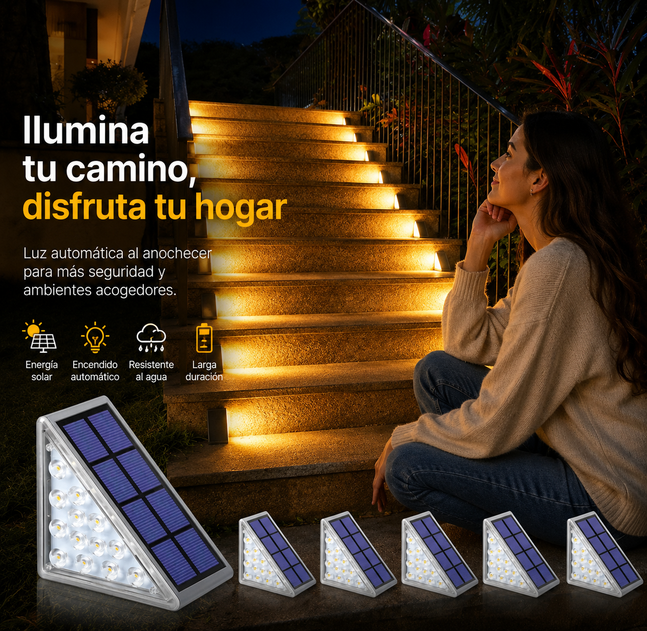 Luz Solar LED para Escaleras IP67 | Impermeable para Jardín y Exterior