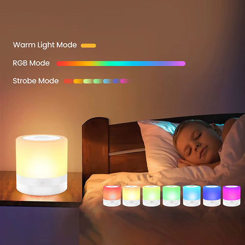 Lámpara LED Nocturna Recargable RGB con Control Táctil y Mando a Distancia | 7 Colores y 3 Niveles de Brillo