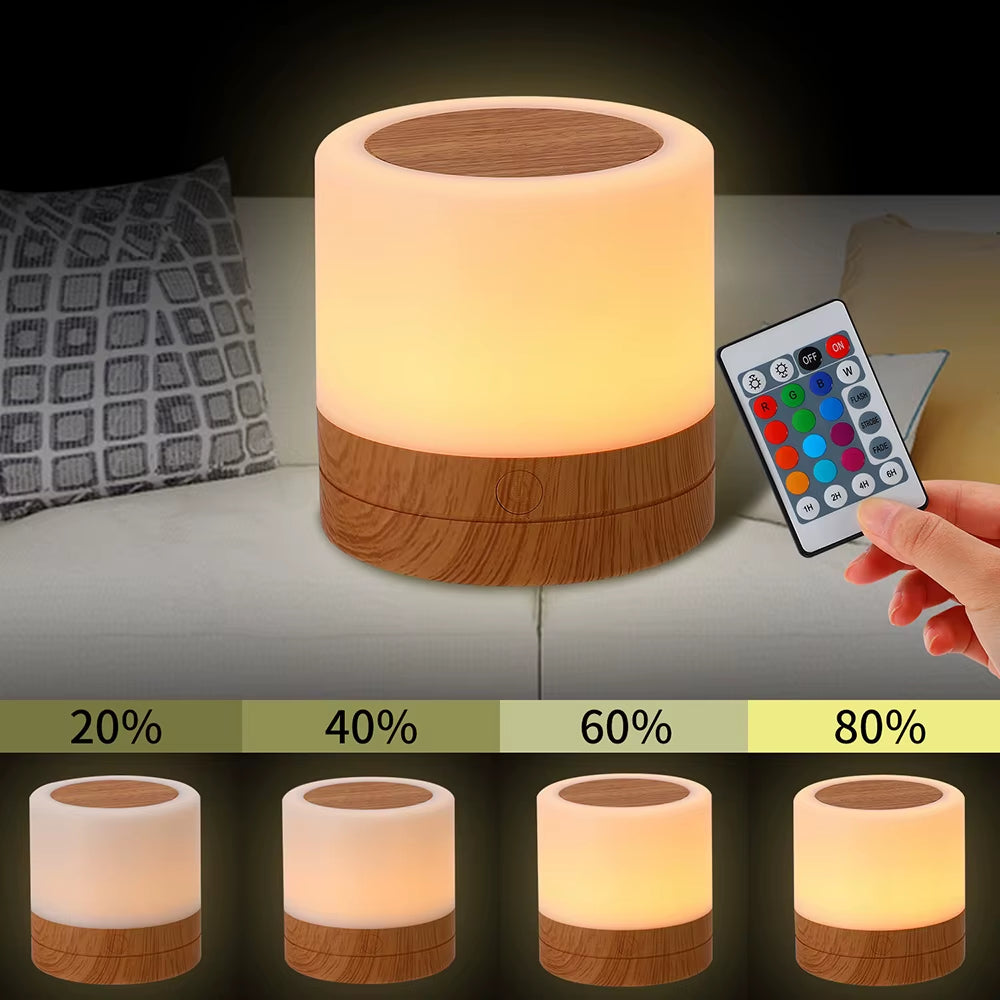 Lámpara LED Nocturna Recargable RGB con Control Táctil y Mando a Distancia | 7 Colores y 3 Niveles de Brillo