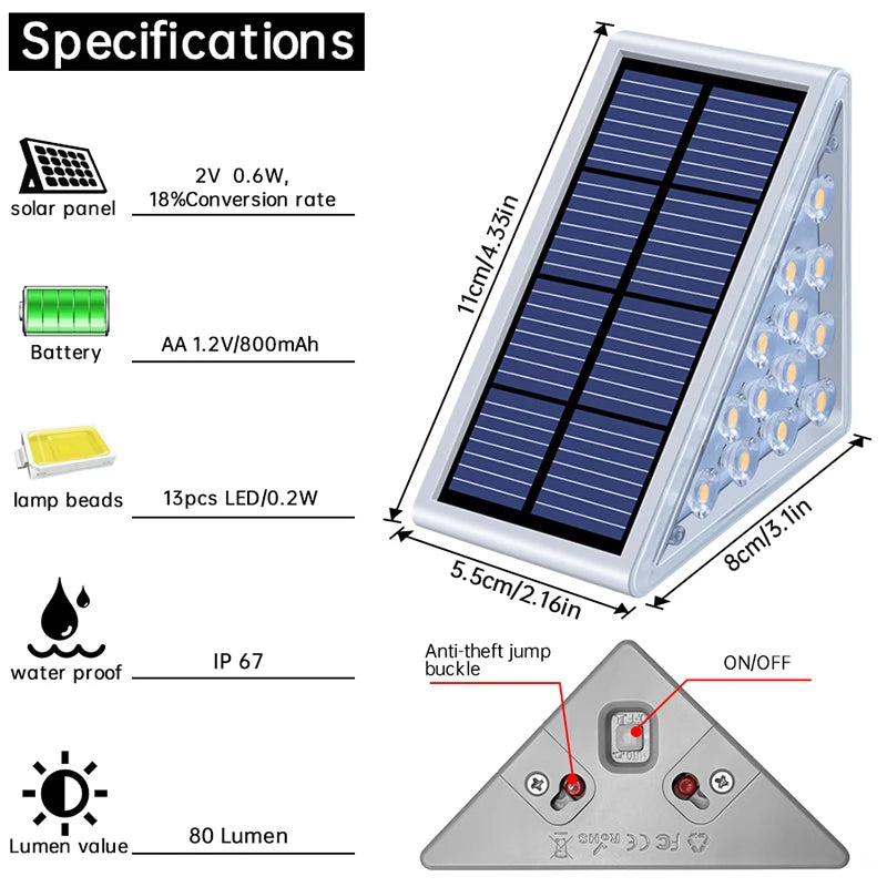 Luz Solar LED para Escaleras IP67 | Impermeable para Jardín y Exterior