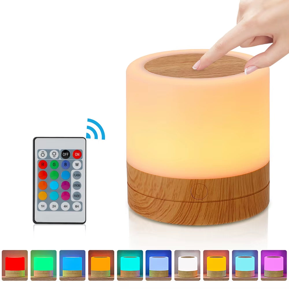 Lámpara LED Nocturna Recargable RGB con Control Táctil y Mando a Distancia | 7 Colores y 3 Niveles de Brillo